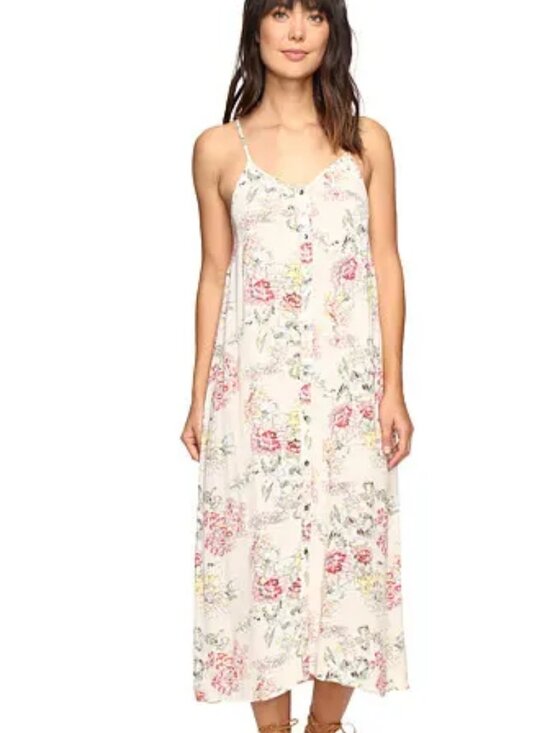 Billabong Dresses & Skirts - Sz M Billabong Cream Floral Crinkle Cami Dress